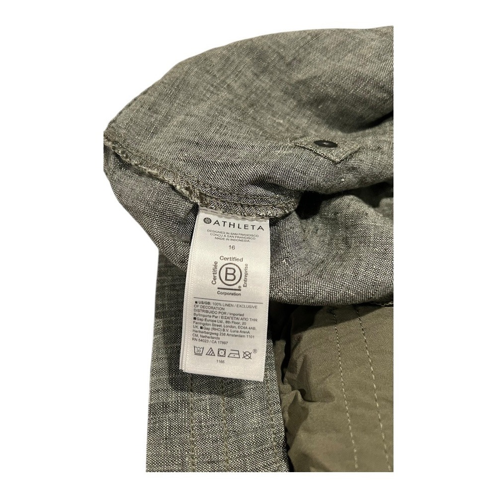 Athleta Voyager Linen Pants Women's 16 Olive Green Cropped Adjustable Waist - Picture 4 of 16